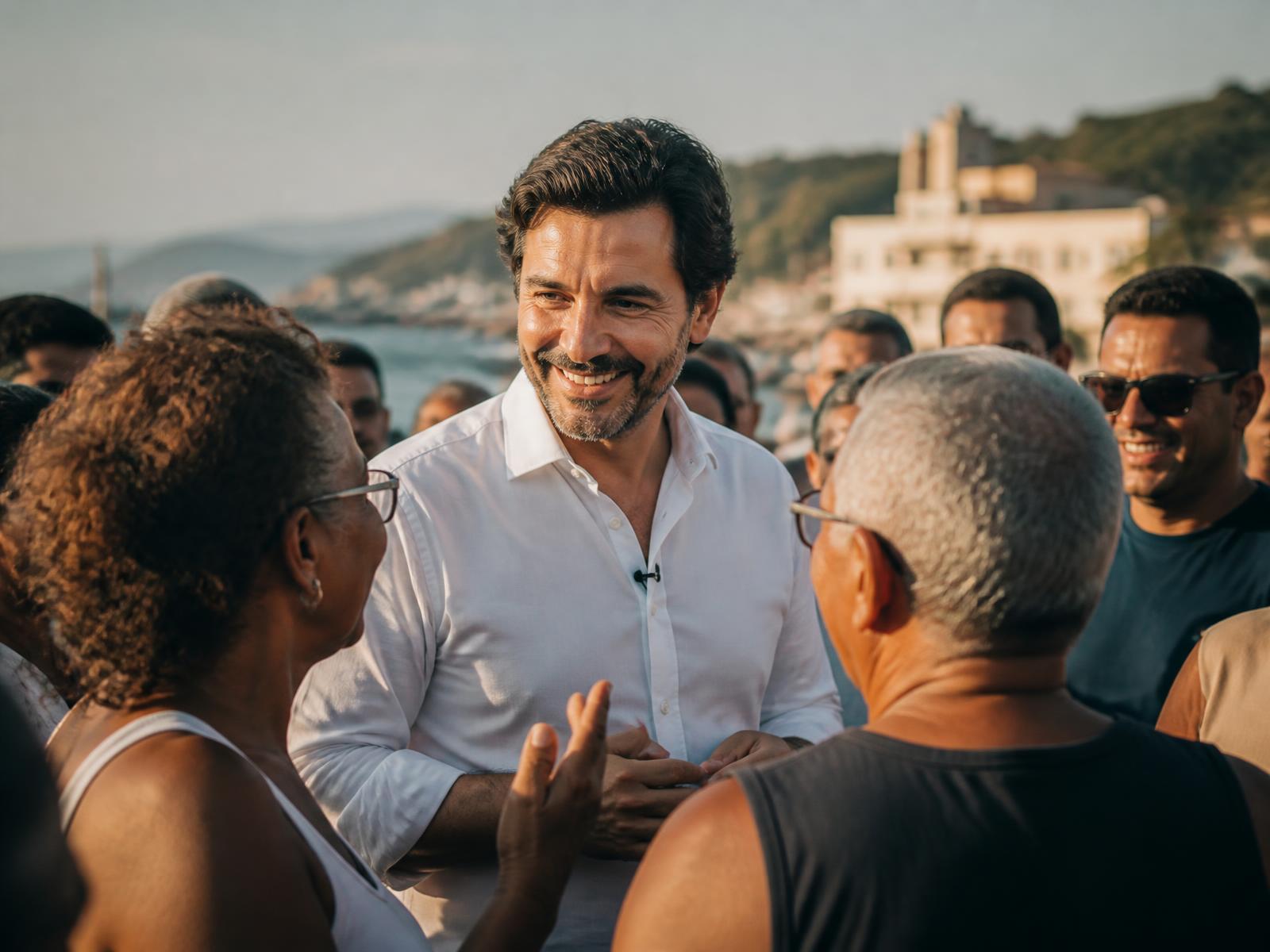 Caio França em conversa com moradores